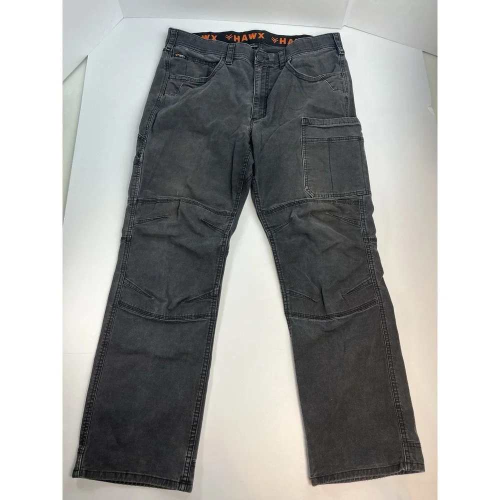 Hawx Workwear Double Knee Pants Mens 38x32 Gray Black Canvas Carpenter